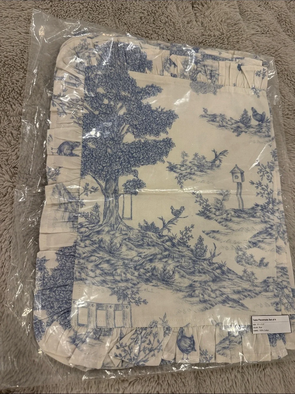 Friend of Mine Toile Table Placemats (Set of 4) Blue / White Color 19